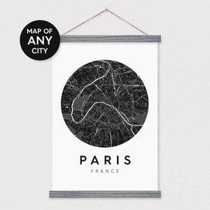 Custom Circle City Map- Canvas Poster with Hanger Frames - Wooden Poster Hanger- Map Pix on Canvas- Map Print- Poster Hanger- Hanger Frames