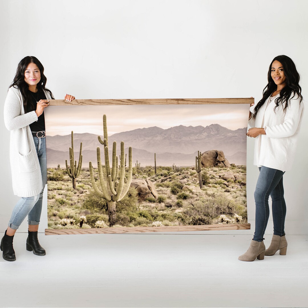 Saguaro Landscape Large Desert Wall Art Large Hanging Canvas With Wood