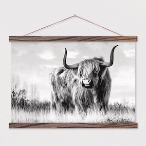Wild Cow Canvas Print with Wood Poster Hanger