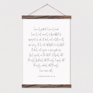 Poster Hanger- Love is Patient- Bible Verse Canvas Print with Wood Poster Hanger- Wedding Vows - Flat Canvas-Gift for Her- Hanger Frames