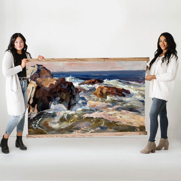 Staging Decor - Easy to Roll Up - Large Painting Pirate Cove Waves Canvas Wall Hanging- Huge Wall Decor- Oversized Wall Art - XL