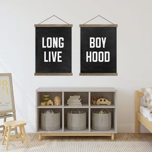 Long Live Boy Hood - Black or Custom Color Canvas Banners with Wood Hanging Frames-panel