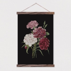 Wooden Poster Hanger-Dark Vintage Botanical Carnation Canvas Print with Wood Poster Hanger-Adventurer- Flat Canvas-Gift for her