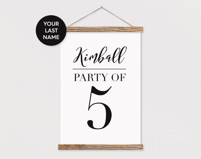 Party of 5 Family Number on Canvas with Wood Magnetic Poster Hanger- Family Wall Decor- Family Number Sign-Wooden Poster Hanger-