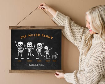 Skeleton Family Canvas & Wood Sign - Customize family members bones