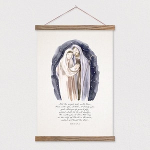Nativity Watercolor - Mary Joseph Jesus - Luke 2:10-11 Christmas Painting Print