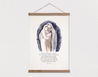 Nativity Watercolor - Mary Joseph Jesus - Luke 2:10-11 Christmas Painting Print