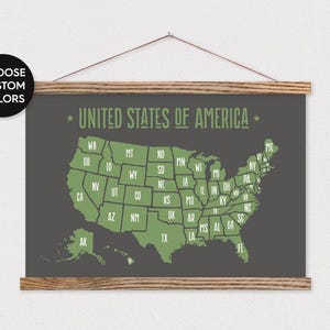 USA Map - Landkarte der USA - mit Aufhängerrahmen ART