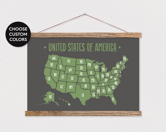 USA Map - Customizable Colors - with Hanger Frame ART