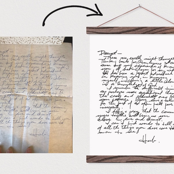 Handgeschreven brief gedrukt op canvas - ingelijst met hangend hangertje Frames-pix