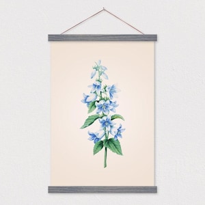 Poster Hanger- Vintage Botanical Bluebell Canvas Print with Wood Poster Hanger-Botanical Print- Flat Canvas- Modern Farmhouse