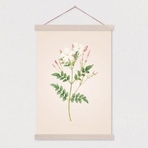 Poster Hanger-White Wildflower Vintage Botanical Drawing Canvas Print with Wood Poster Hanger-Botanical Print- Flat Canvas
