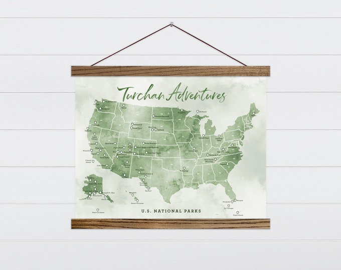 Green Custom National Park Map - Farmhouse National Park Map Décor