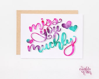 IMPRIMIBLE Miss You Muchly Card / 5x7 / Handlettered / Descarga instantánea PDF