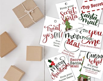 Étiquettes-cadeaux PRINTABLE Secret Santa | Ensemble de 8 | Étiquettes 2,5 x 3,5 pouces | Téléchargement instantané PDF