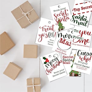 Etiquetas de presente de amigo secreto para impressão | Conjunto de 8 | Etiquetas de 2,5 x 3,5” | Download instantâneo em PDF