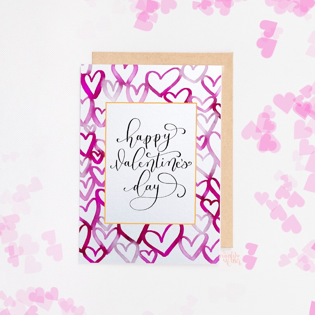 PRINTABLE Valentine's Day Card - Watercolor Hearts | 5x7 | Handlettered ...