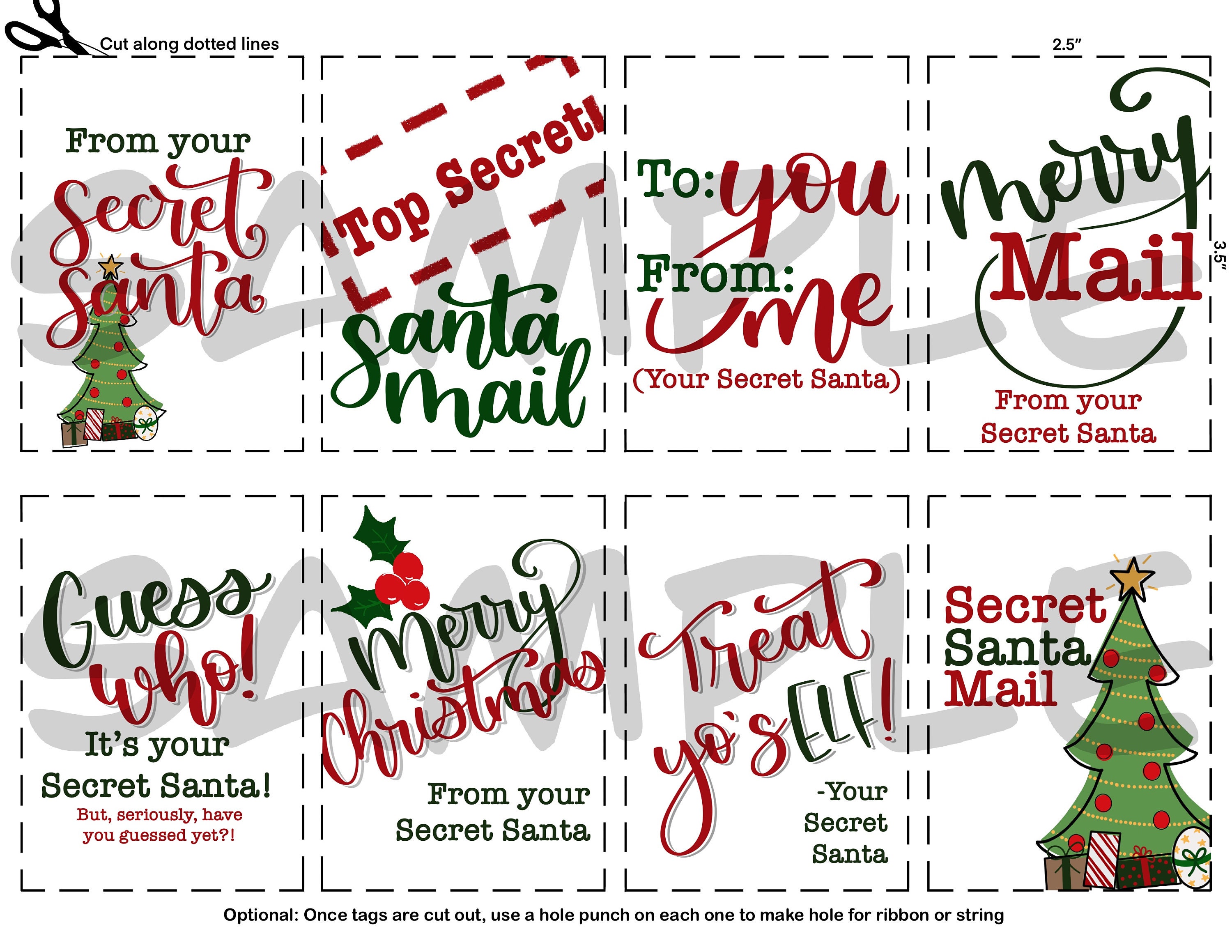 Printable Secret Santa Gift Tags Set Of 8 2 5x3 5 Tags Etsy