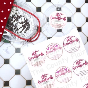 PRINTABLE Hot Cocoa Bomb Round Stickers - Valentine’s Day | 2.5” Diameter | Labels | Instant Download PDF/PNG