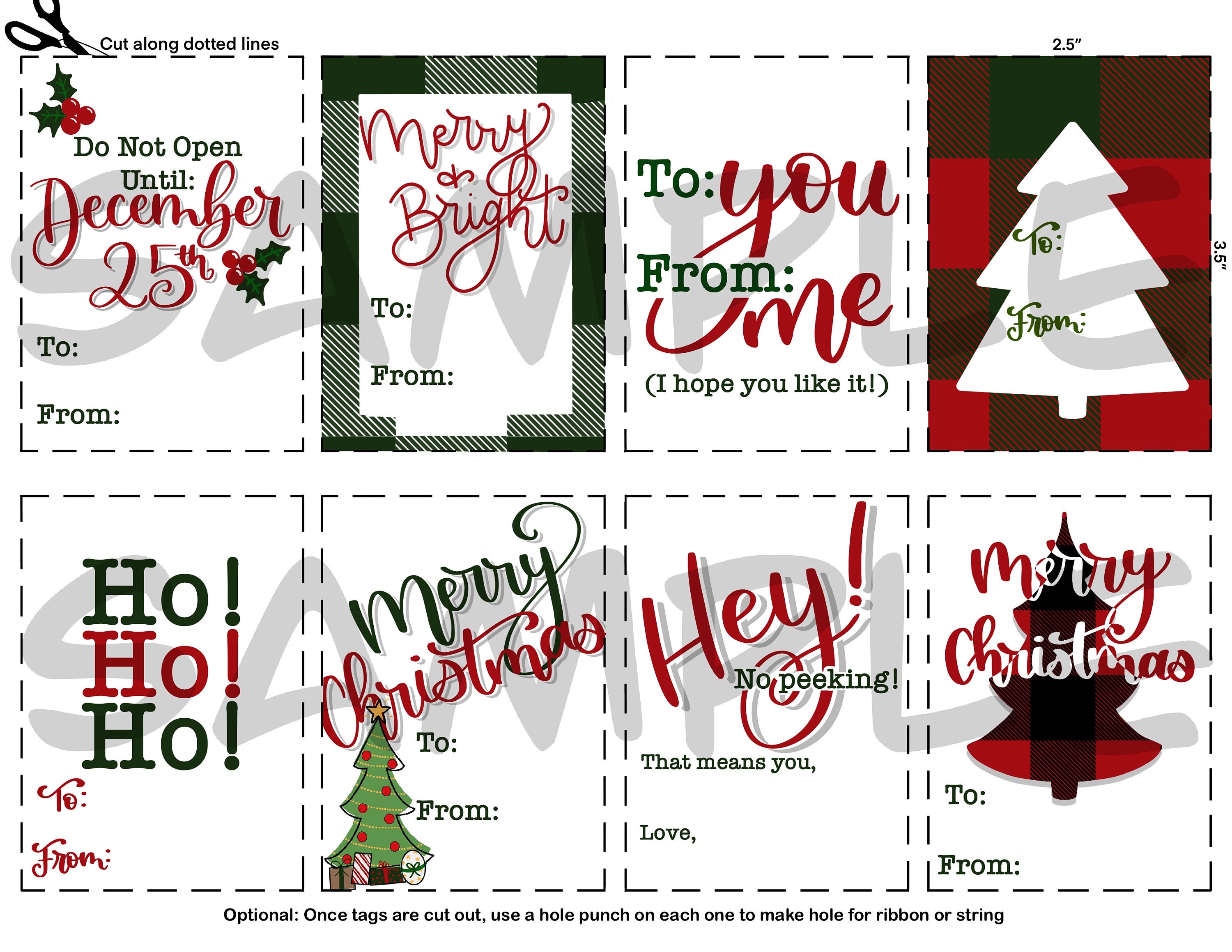 PRINTABLE Christmas Gift Tags Set of 8 2.5x3.5 Tags Instant Download ...
