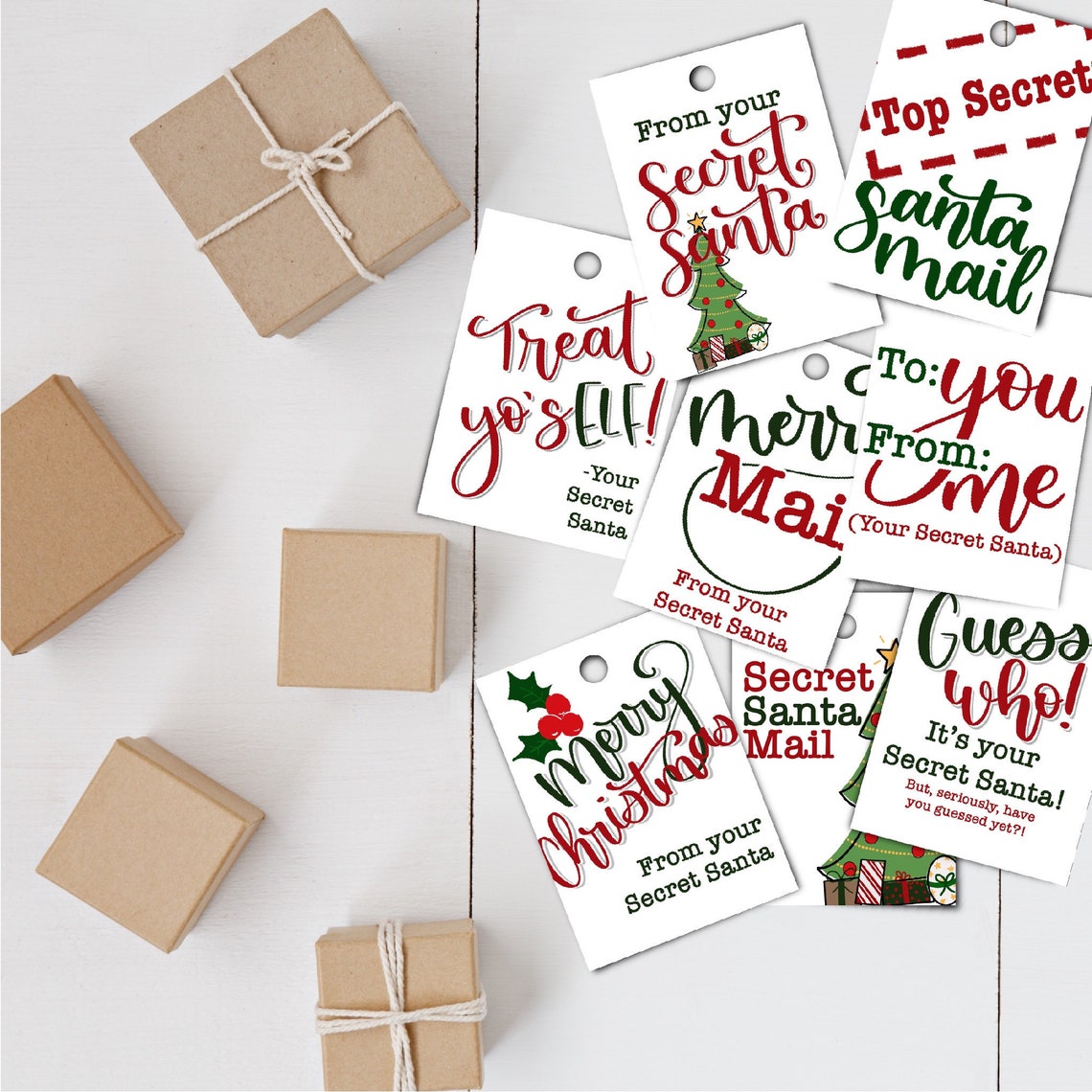 PRINTABLE Secret Santa Gift Tags Set of 8 2.5x3.5 Tags Etsy