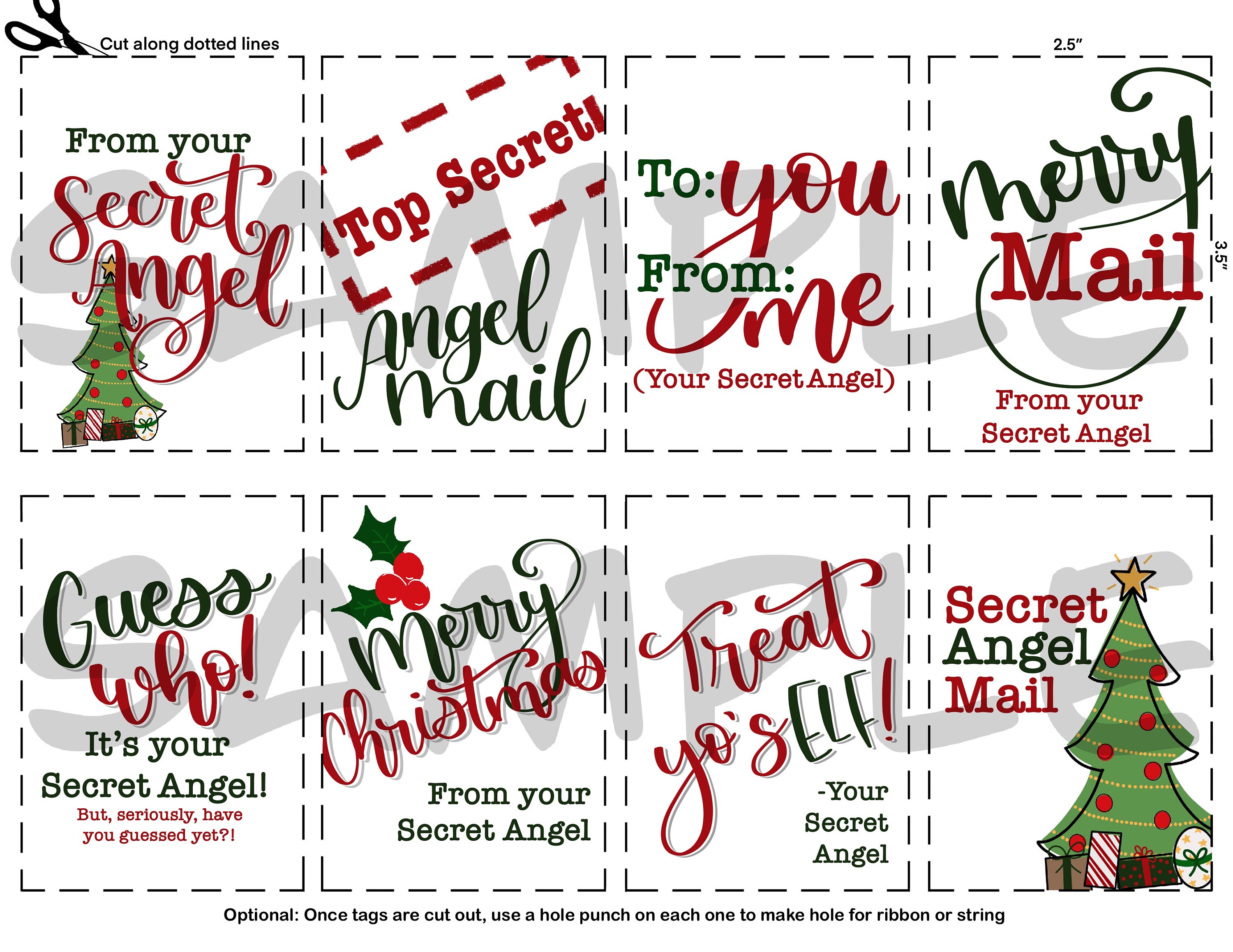 PRINTABLE Secret Angel Gift Tags | Set of 8 | 2.5x3.5” Tags | Instant ...