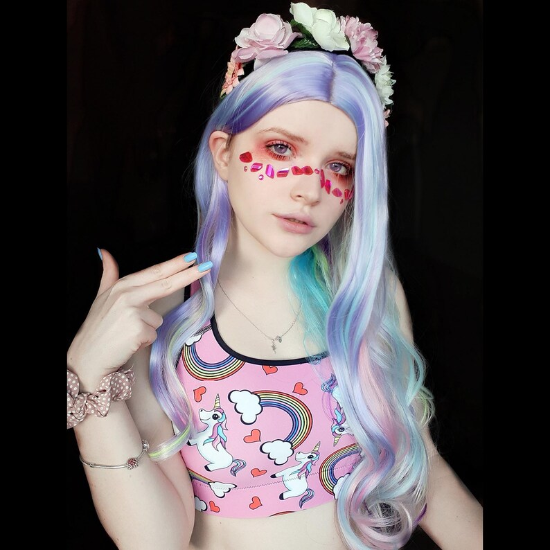 Kawaii Rainbow Unicorns Sports Bra Anime Cosplay Vibrant Etsy