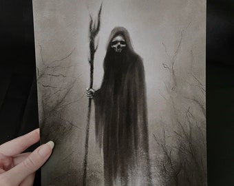 Soul Collector Art Print, Dark Fantasy Art, Gloomy Macabre Decor, Grim Reaper Artwork, 8”x10” Moody Wall Art