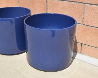 One Available - Vintage Gainey Ceramics Large Glossy Royal Blue Cylinder Planters - LaVerne California - Mid-Century Modern