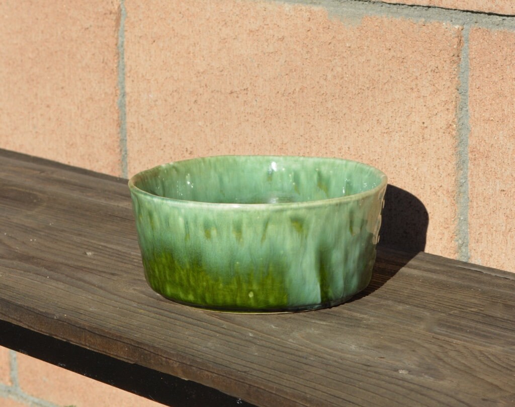 Vintage Round Ceramic Glossy Green Drip Glaze Bowl Planter Etsy