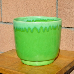 Vintage Mid-Century Ceramic Planter or Flower Pot with Green Drip Glaze