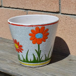 ON HOLD Vintage White Ceramic Flower Pot with Hand Painted Floral Design - Made in Italy