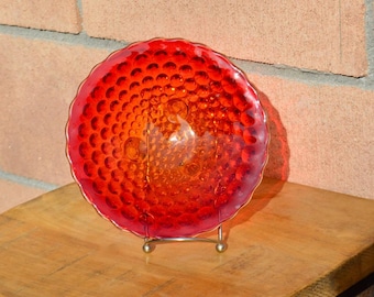 Vintage Fenton Glass Amberina Hobnail 3 Footed Dish