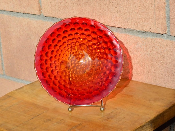 Vintage Fenton Glass Amberina Hobnail 3 Footed Dish