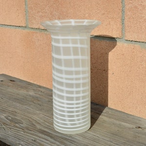Vintage 9" Art Glass Fluted Vase with Internal White Stripes and an Opaque Satin Finish