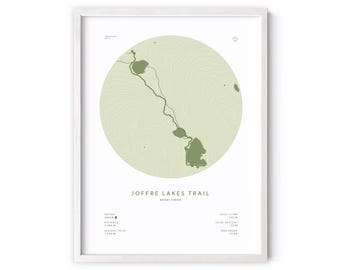 Joffre Lakes Trail Map Poster – Pemberton BC Hiking Wall Art – British Columbia Mountain Print