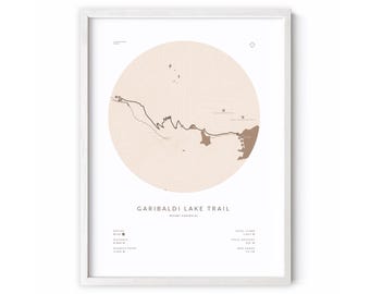 Garibaldi Lake Trail Map Poster – Vancouver BC Hiking Wall Art – Garibaldi Provincial Park Print