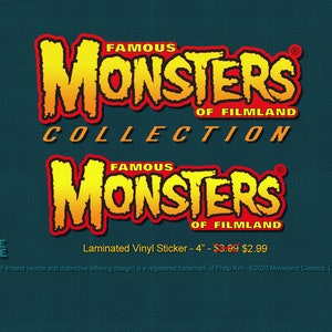 AUSVERKAUF! Berühmte Monster von Filmland® Laminierter Vinyl Sticker
