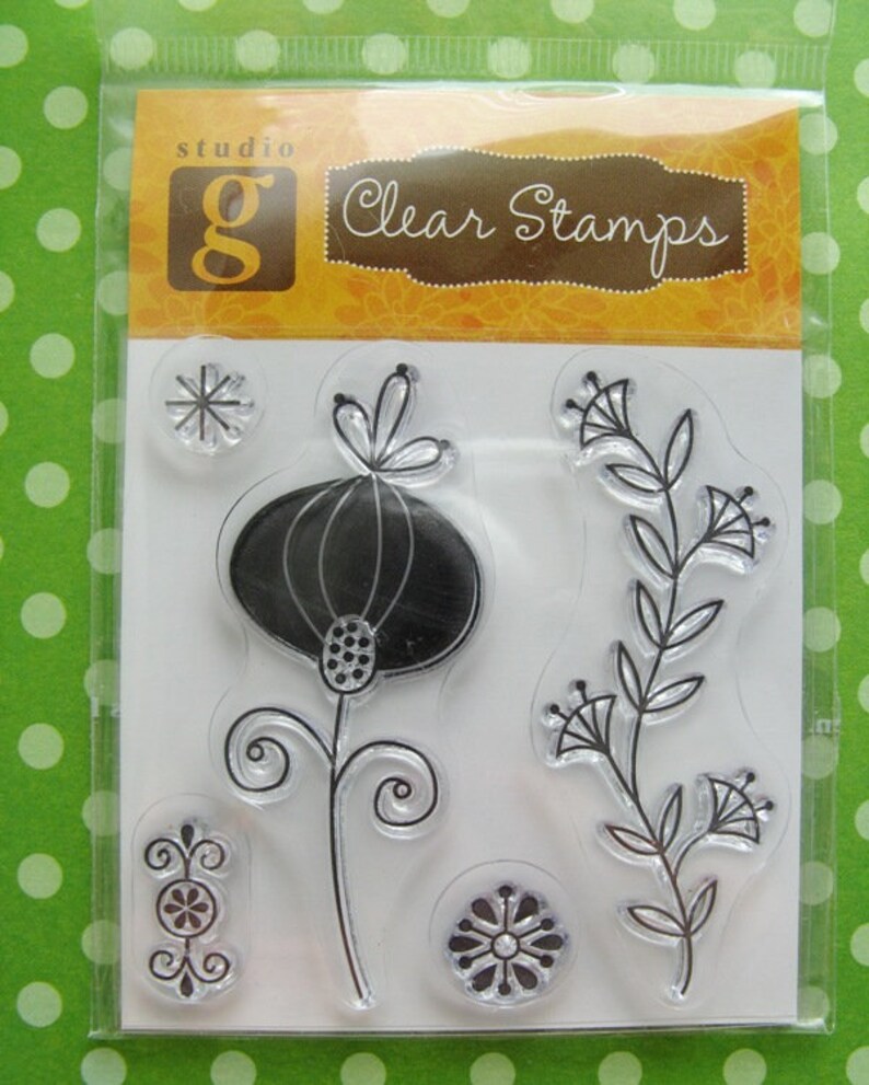 Folk Flowers Set 3 Clear Stamps Studio G For Use with Acrylic Block NEW in Package