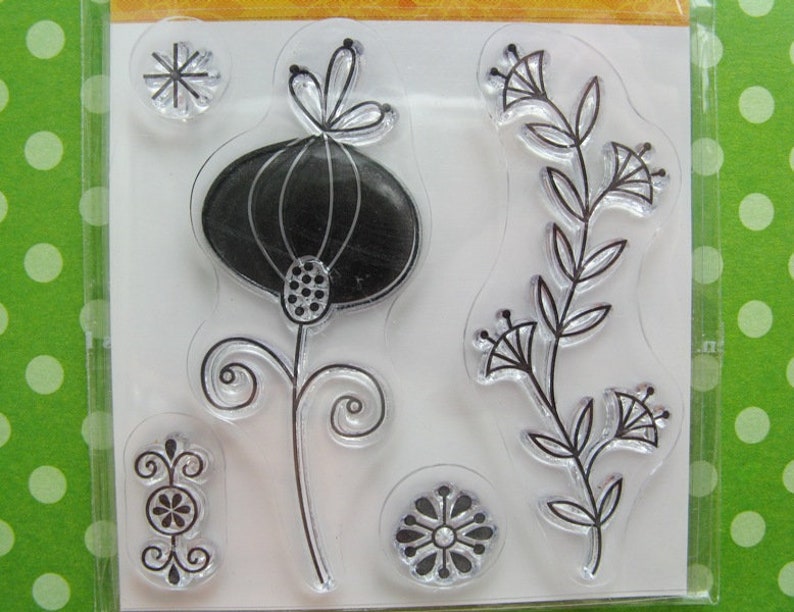 Folk Flowers Set 3 Clear Stamps Studio G For Use with Acrylic Block NEW in Package