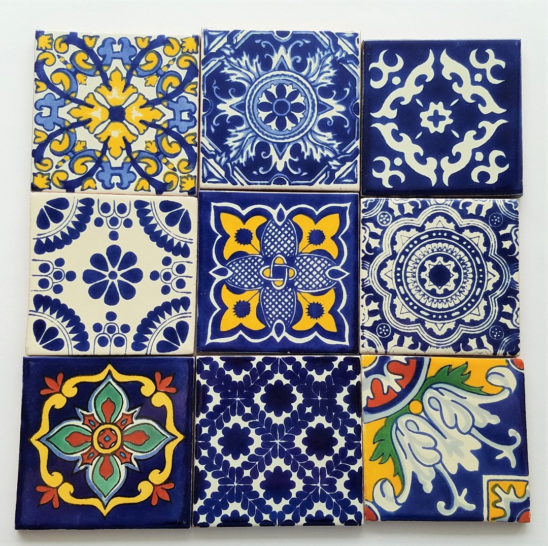 4 Talavera Whole Mosaic Focal Tile Mexican Handpainted - Etsy