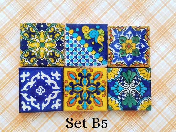 Choose a Set of 6 From Photos A-I Set of 6-2 Talavera Whole Mosaic Focal Tiles Mexican Handpainted Tiles Earthenware Square Your Choice
