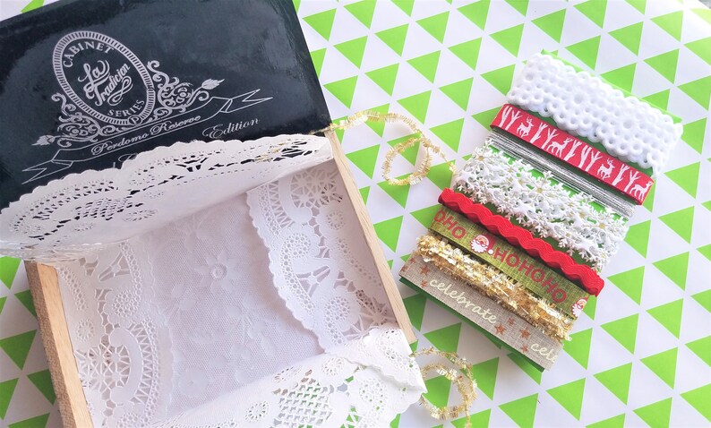 Beautiful Gift Ready to Give or Ship Holiday Hostess Gift Lovely Christmas Ribbon Collection in a Vintage Cigar Box