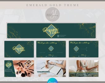 Editable YouTube Branding Kit |  Emerald Gold YouTube Banner, Intro, Outro, Thumbnail Template | Editable Canva Template | Digital Templates