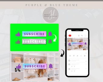 Animated Purple & Blue Gradient YouTube Subscribe/Like/Bell Button | Green Screen Overlay | YouTube Editing Overlay | Social Media Branding