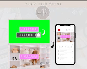 Animated Pink YouTube Subscribe Button Green Screen | Green Screen Overlay | YouTube Editing Overlay | Social Media Branding