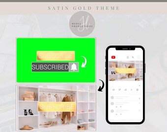 Animated Satin Gold YouTube Subscribe Button Green Screen | Green Screen Overlay | YouTube Editing Overlay | Social Media Branding