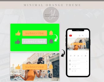 Animated Minimal Orange YouTube Subscribe/Like/Bell Button | Green Screen Overlay | YouTube Editing Overlay | Social Media Branding
