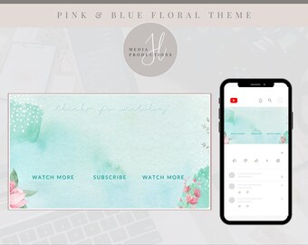 Animated Pink & Blue Floral YouTube Outro | YouTube Outro Video | Social Media Endcard | YouTube Video Ending | Social Media Branding