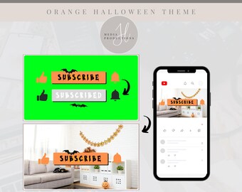 Animated Halloween Orange YouTube Subscribe/Like/Bell Button | Green Screen Overlay | YouTube Editing Overlay | Social Media Branding